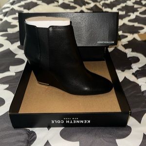 Kenneth Cole, black leather heeled boots, never worn, size 9